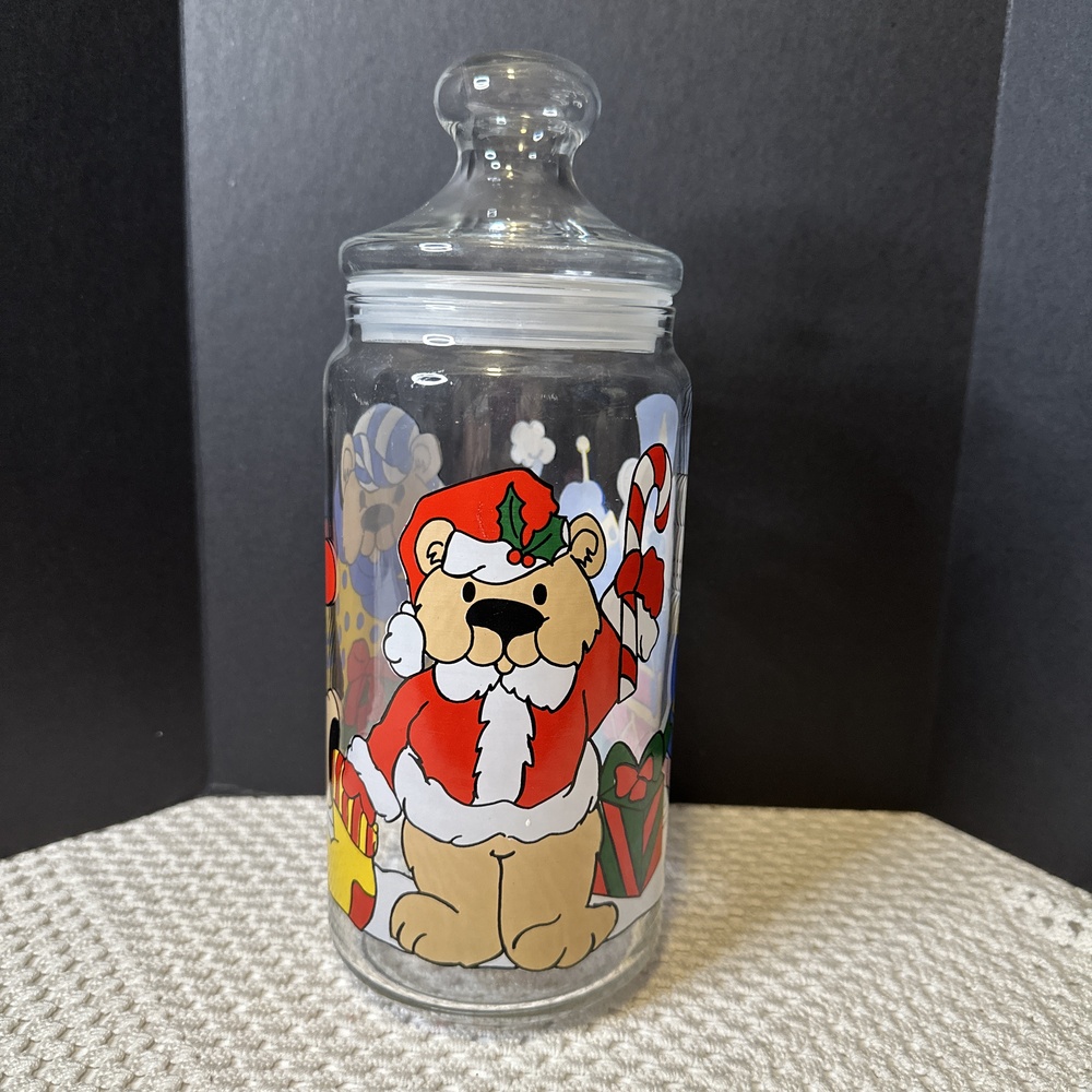 Vintage Glass‎ Christmas Bears Cookie/Treat Jar